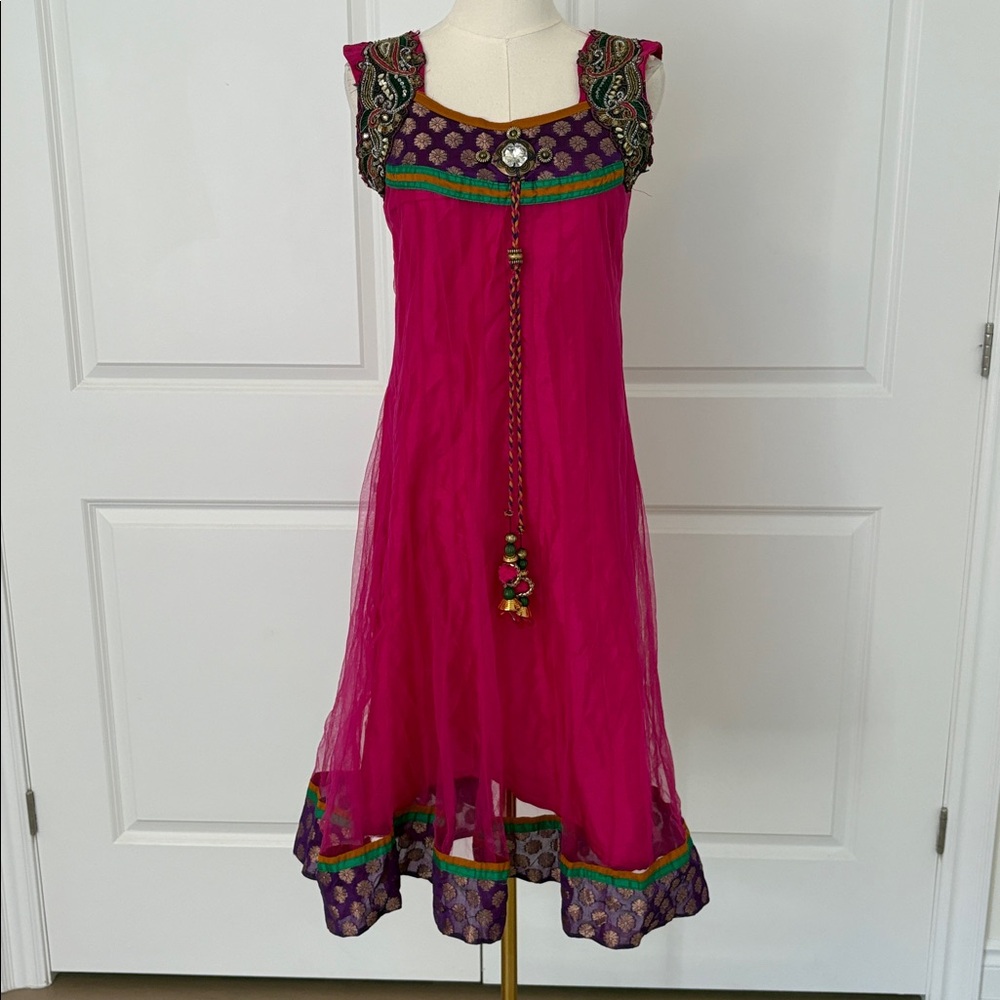 Vibrant Indian  Pink Ethnic Dress with Embellished Details